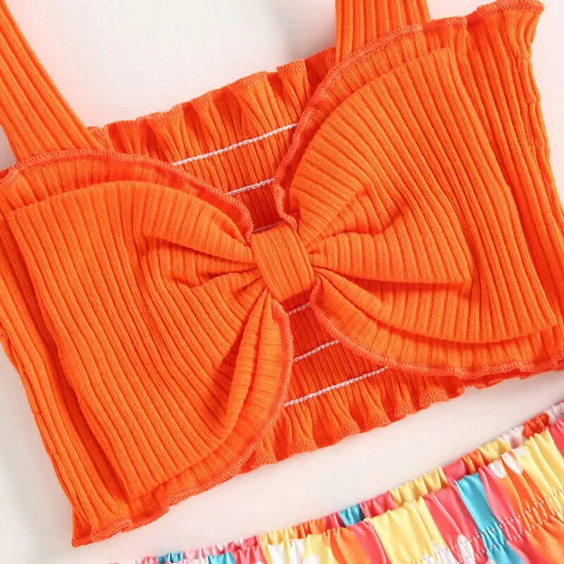 Solid Ribbed Top Floral Baby Set