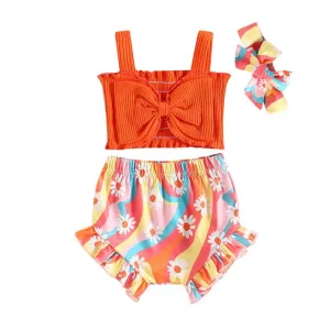 Solid Ribbed Top Floral Baby Set