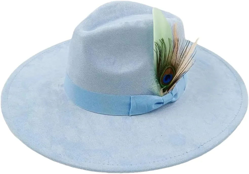 Suede Fedora Hats for Men and Women Bow Accessor Wide-Brimmed Church Hats Jazz Panama Hats 2 M56-58CM, Medium