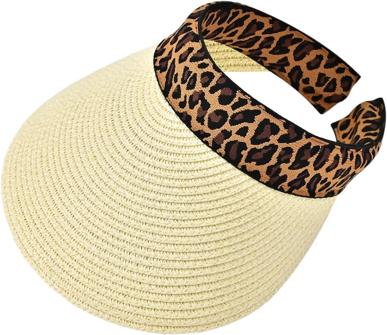 Sun Visor, Ladies Ponytail Wide Brim Straw Headband Visors, Summer Beach Travel Shade Hat with UV Protection for Women