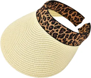 Sun Visor, Ladies Ponytail Wide Brim Straw Headband Visors, Summer Beach Travel Shade Hat with UV Protection for Women