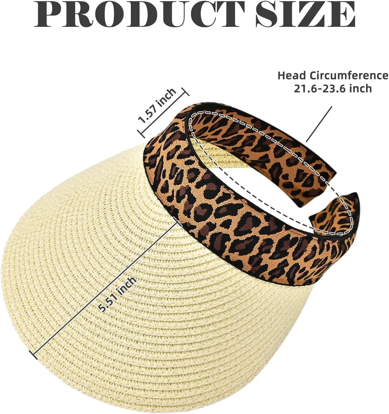 Sun Visor, Ladies Ponytail Wide Brim Straw Headband Visors, Summer Beach Travel Shade Hat with UV Protection for Women