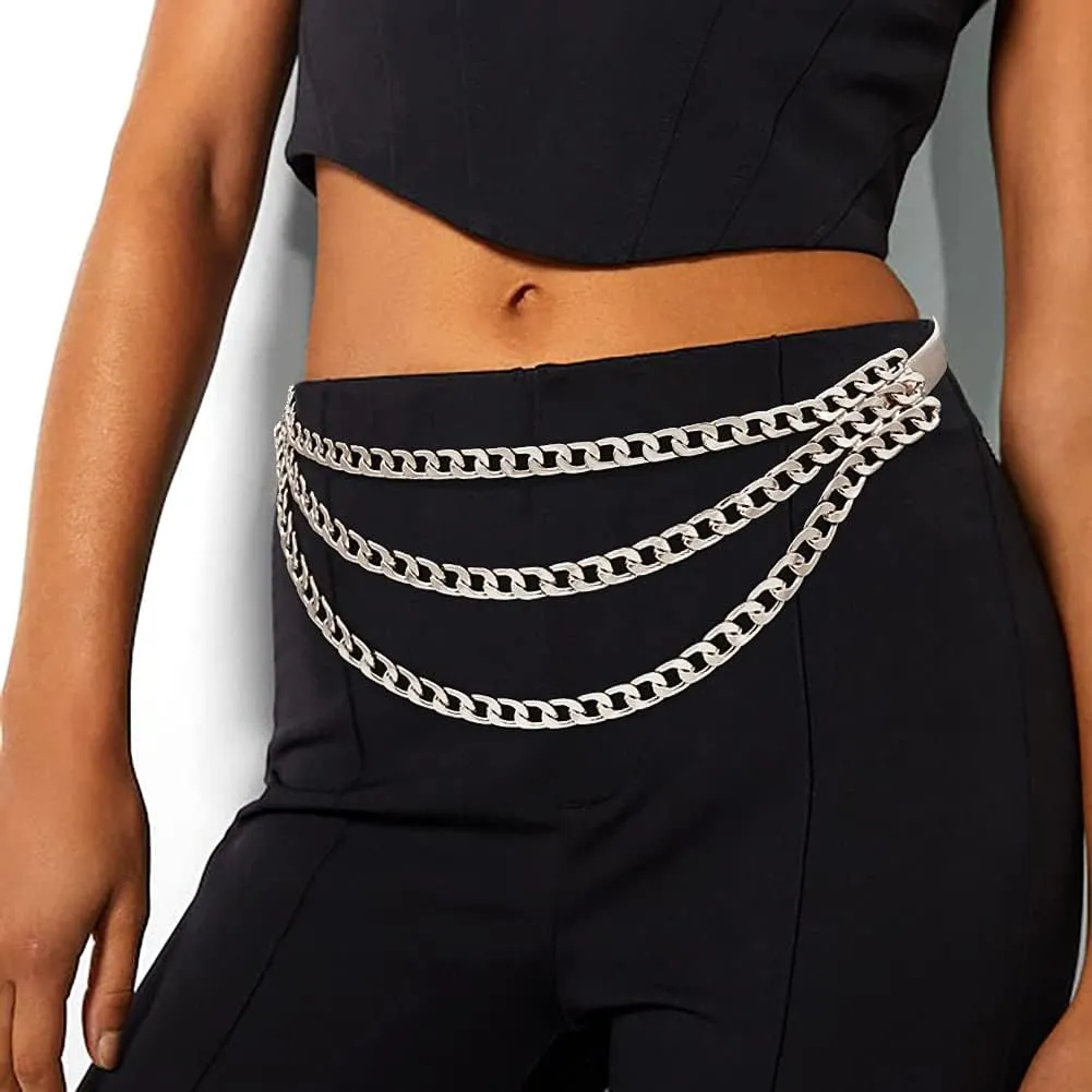 Suyi Skinny Stretch Belt Multilayer Metal Waist Belts Elastic Cinch Waistband for Women