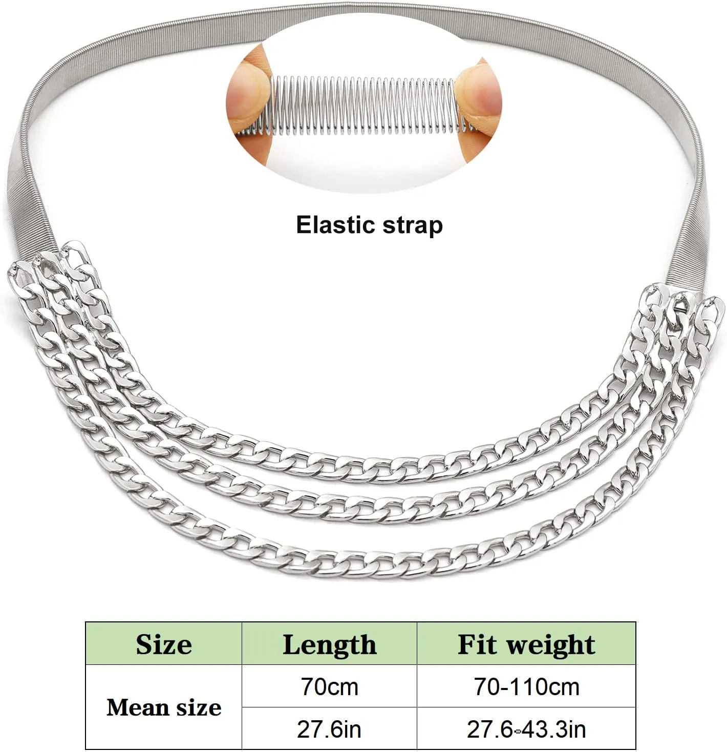 Suyi Skinny Stretch Belt Multilayer Metal Waist Belts Elastic Cinch Waistband for Women