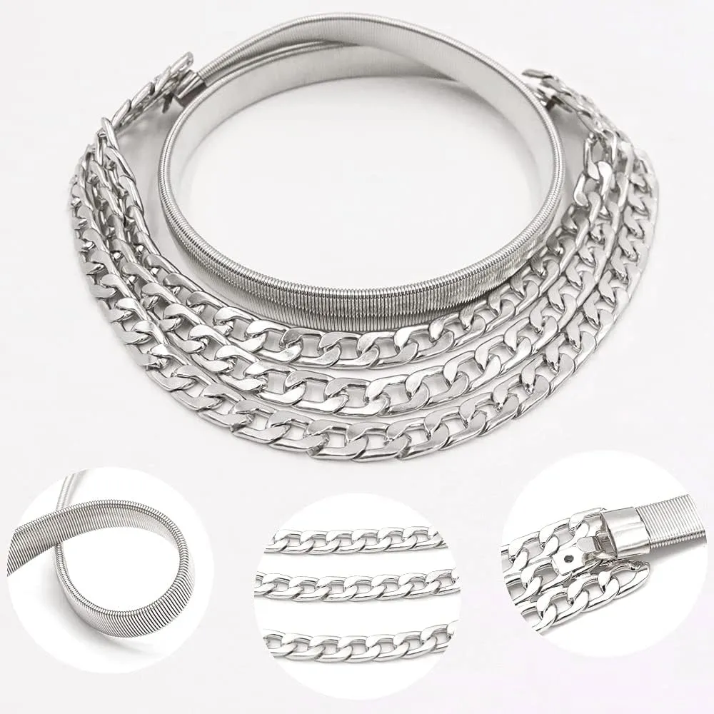 Suyi Skinny Stretch Belt Multilayer Metal Waist Belts Elastic Cinch Waistband for Women