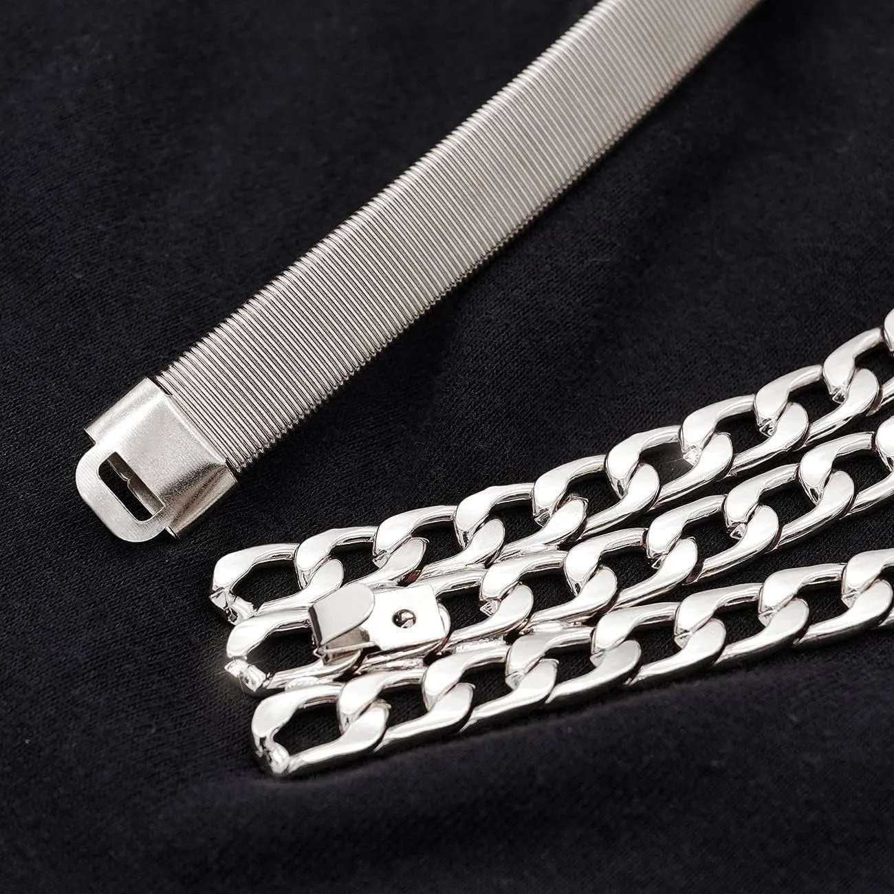 Suyi Skinny Stretch Belt Multilayer Metal Waist Belts Elastic Cinch Waistband for Women