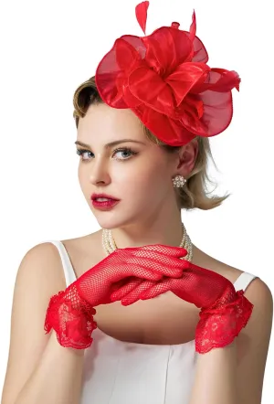 SWEETV Fascinators Hats for Women Tea Party Hat and Gloves Set for Kentucky Derby, Cocktail, Wedding, Fancy Dress Party