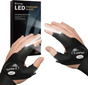 ThxToms LED Flashlight Gloves,Fathers Day Dad Gifts for Men Christmas Birthday Gifts for Dad Him, Mens Gifts from Son Daughter,Cool Gadget Finger Lights for Fishing,Repairing Camping, 1 Pair Black