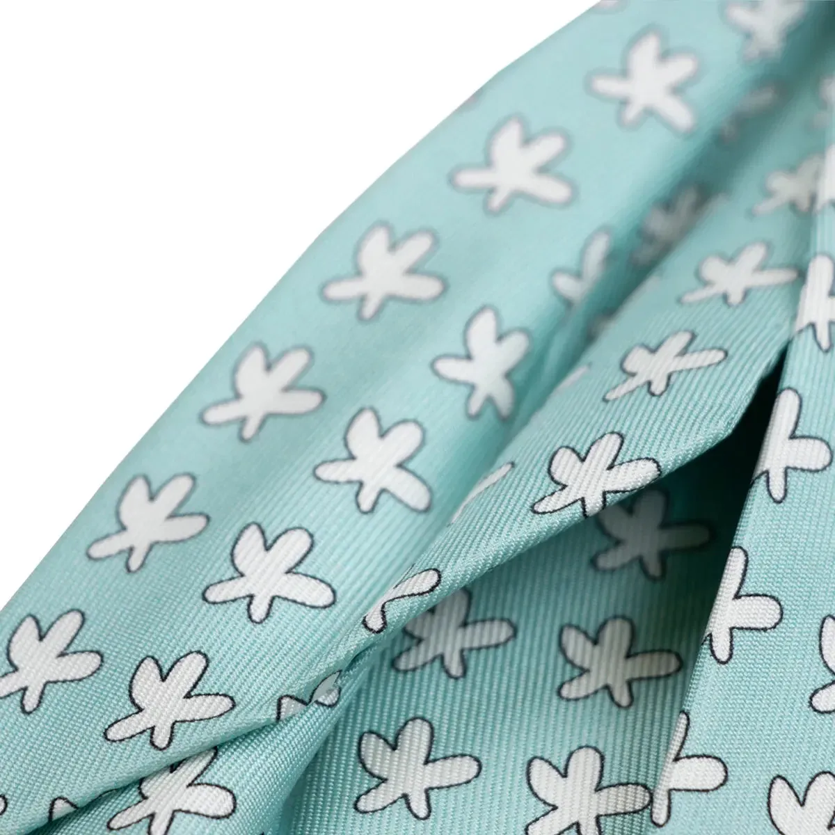 Turquoise Floral Motif 100% Silk Tie
