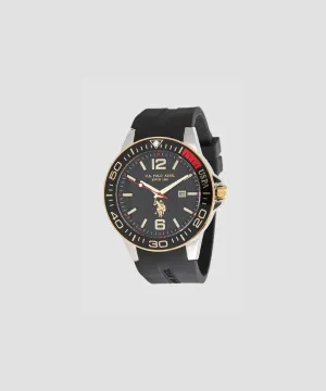 US POLO MEN SYROC BLACK SILICON STRAP WITH STAINLESS STEEL PERSONALIZED BUCKLE