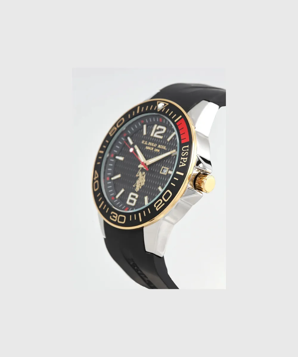 US POLO MEN SYROC BLACK SILICON STRAP WITH STAINLESS STEEL PERSONALIZED BUCKLE