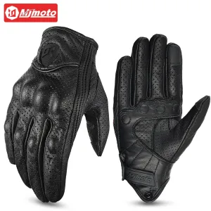 Vintage Black Leather Motorcycle Gloves | Breathable Anti-Slip Racing Gloves for Men
