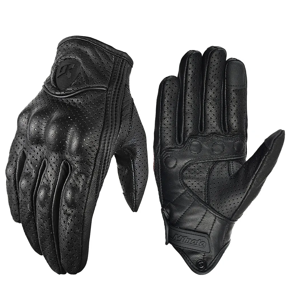 Vintage Black Leather Motorcycle Gloves | Breathable Anti-Slip Racing Gloves for Men