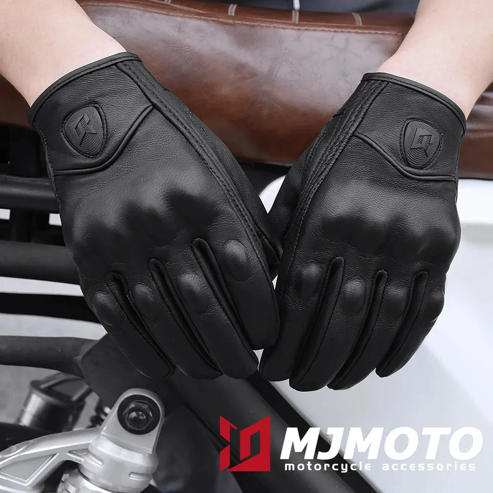 Vintage Black Leather Motorcycle Gloves | Breathable Anti-Slip Racing Gloves for Men