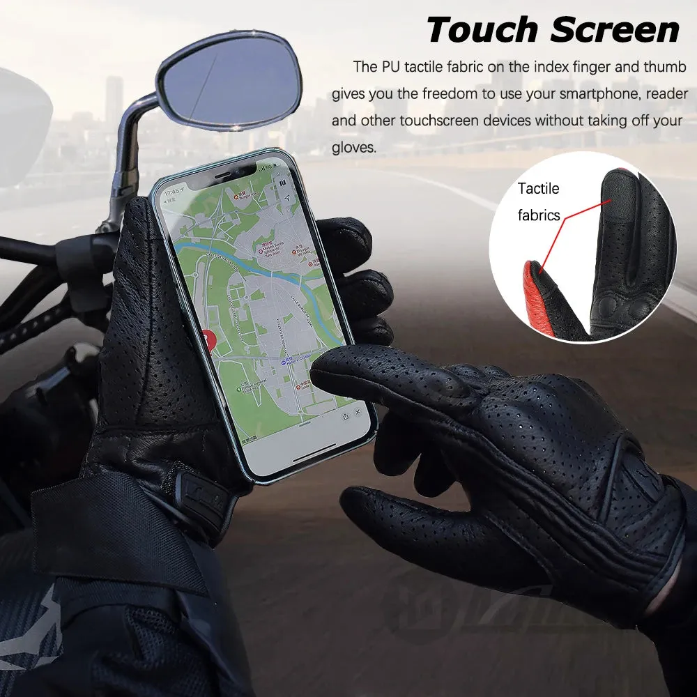 Vintage Black Leather Motorcycle Gloves | Breathable Anti-Slip Racing Gloves for Men