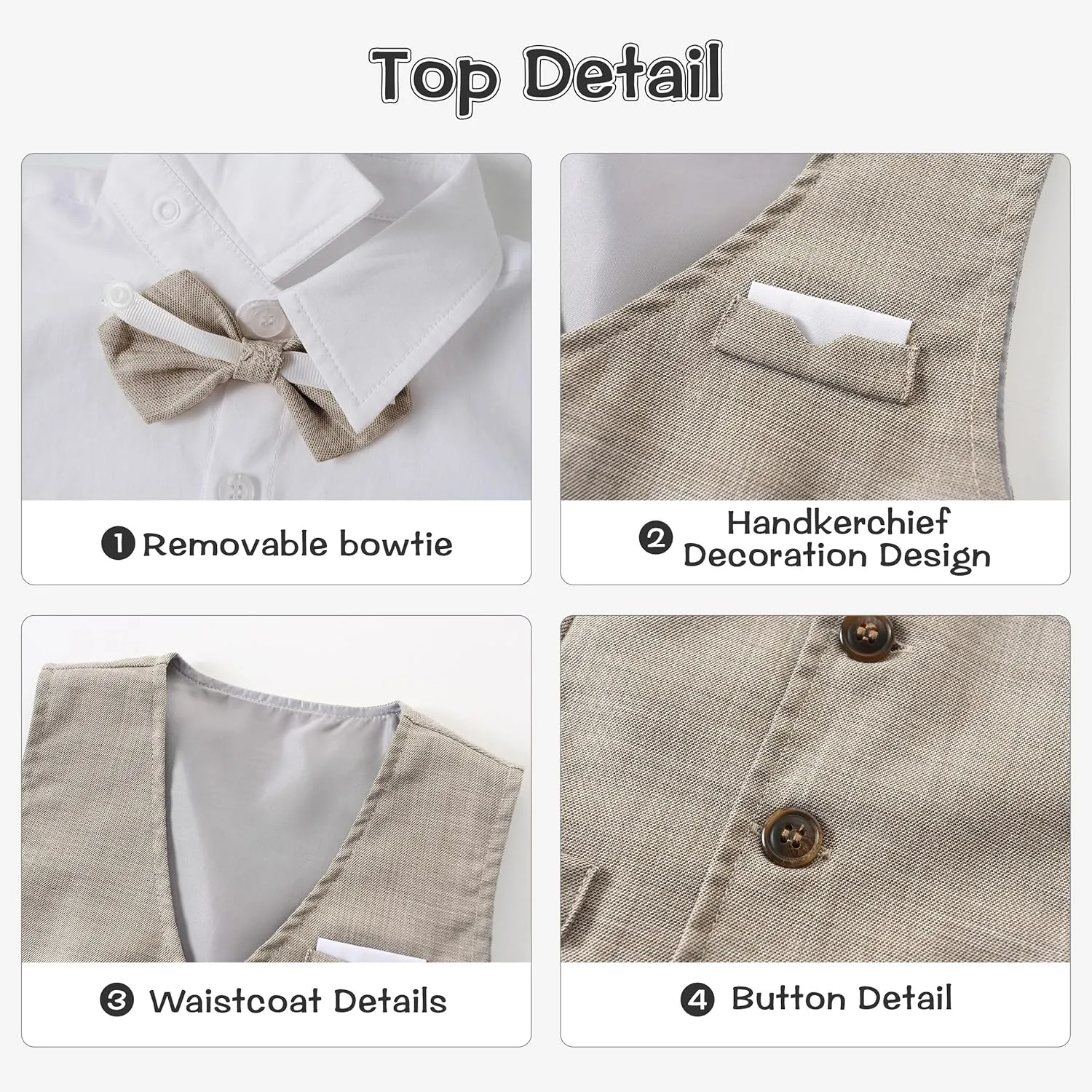 Volunboy Baby Boys Summer Suits Short Sleeve Wedding Ring Bearer Outfits 4Pcs Graduation Dress Vest Shirt Bowtie Shorts Set
