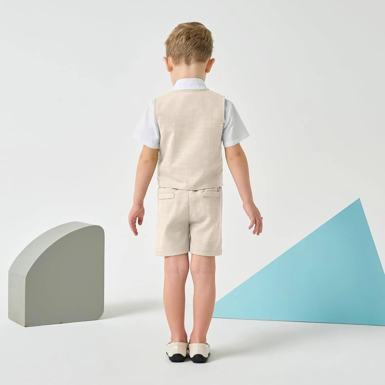 Volunboy Baby Boys Summer Suits Short Sleeve Wedding Ring Bearer Outfits 4Pcs Graduation Dress Vest Shirt Bowtie Shorts Set