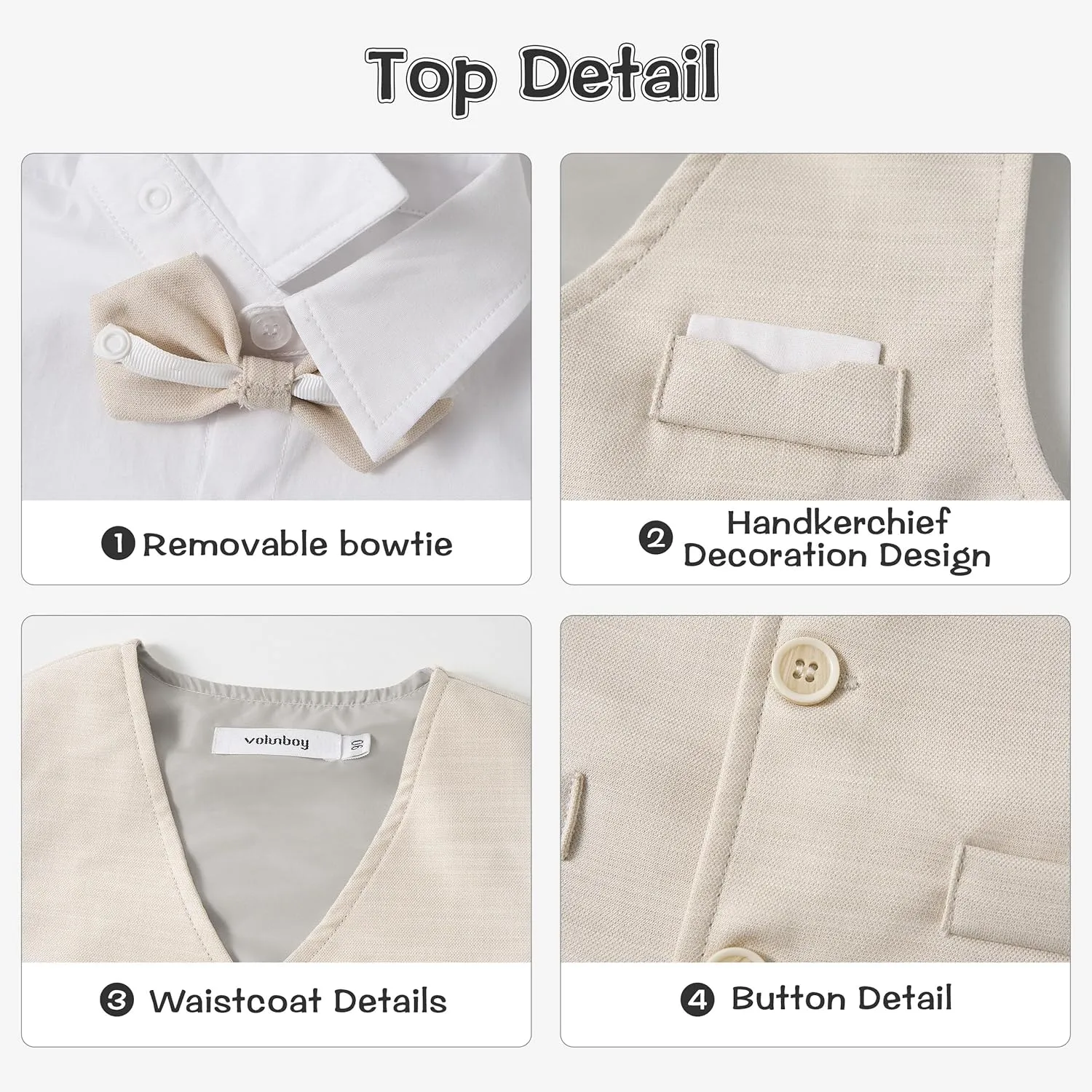 Volunboy Baby Boys Summer Suits Short Sleeve Wedding Ring Bearer Outfits 4Pcs Graduation Dress Vest Shirt Bowtie Shorts Set