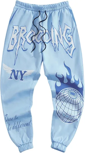 WDIRARA Men's Floral Letter Graphic Print Drawstring Waist Tie Front Sweatpants