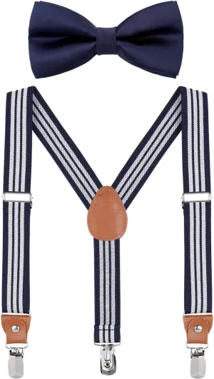 WELROG Child Kids Suspender Bowtie Sets - Y Shape Adjustable Suspender with Silk Bowties Gift Idea for Boys and Girls