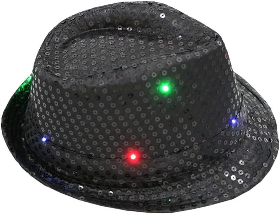 Western Sequin Fedora Hat Jazz Hat Bling Dance Hats Shining Sequin Hat Light Up Cowboy Hat for Man and Women