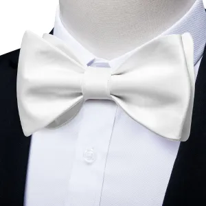 White Solid Silk Bowtie Pocket Square Cufflinks Set
