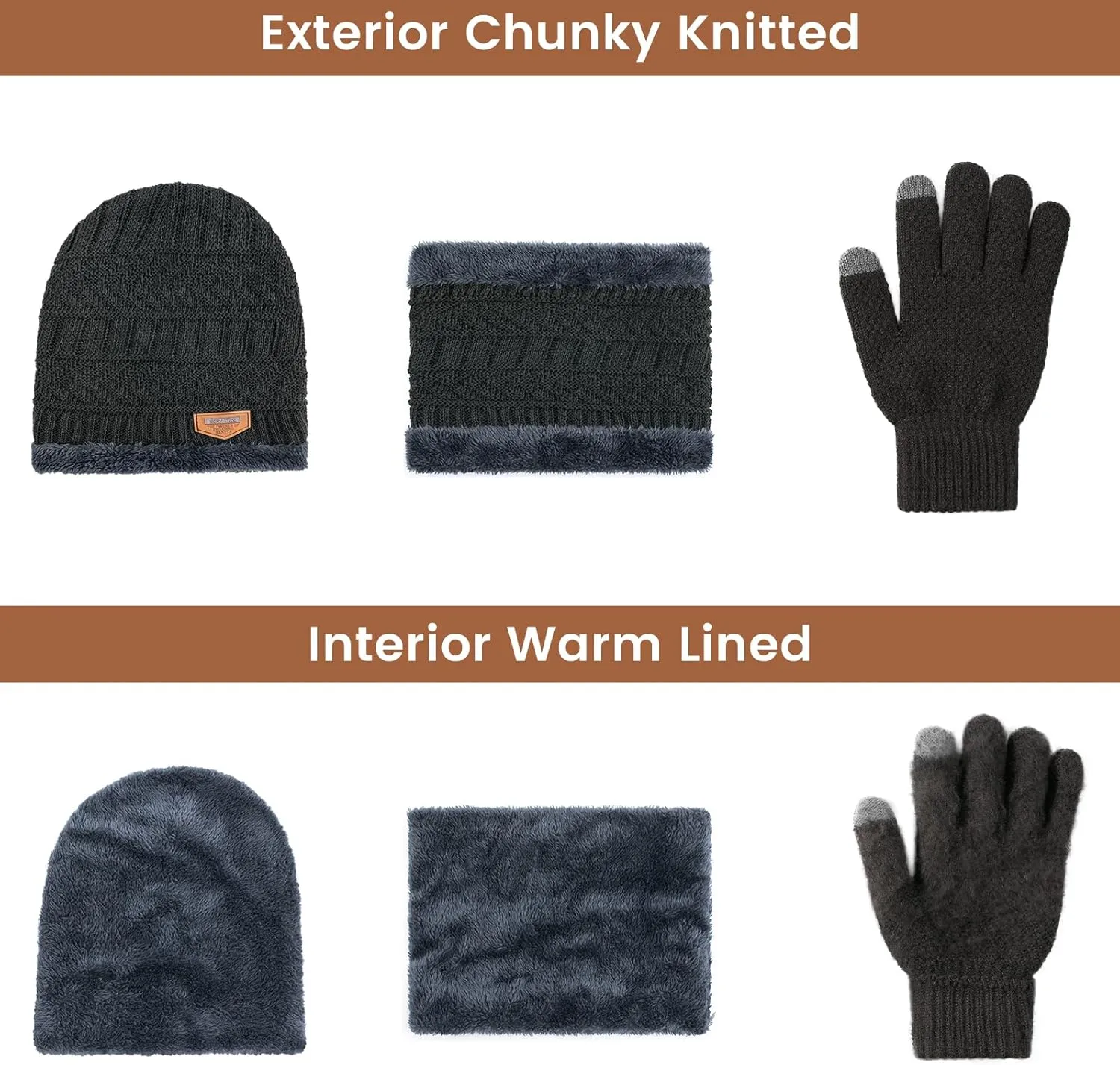 Winter Hats for Women/Men - Beanies Hats Neck Scarfs Set Warm Slouchy Beanie Snow Knit Skull Cap Gifts for Women & Men