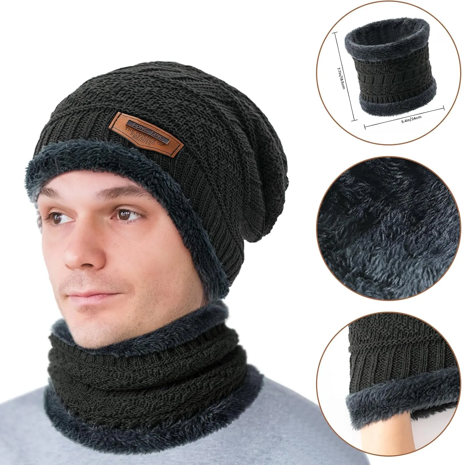 Winter Hats for Women/Men - Beanies Hats Neck Scarfs Set Warm Slouchy Beanie Snow Knit Skull Cap Gifts for Women & Men