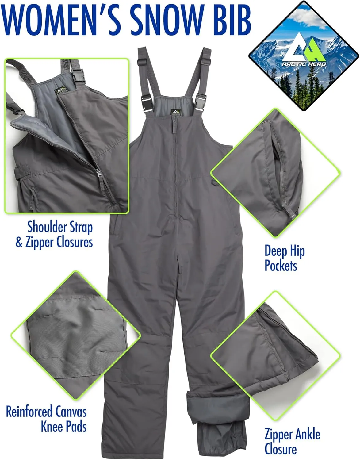 Women's Ski Snow Bib - Waterproof Insulated Ski Pants Snowboard Overalls - Snow Pants for Women (Sizes: S-2XL)