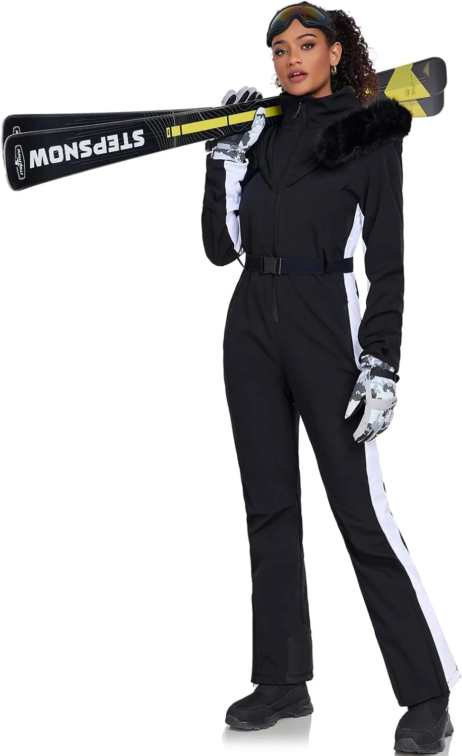 YEEFINE Women's Ski Suit One Piece Jumpsuits Snowsuits Waterproof Snowboard Suit Winter Outdoor Ski Jacket and Pants