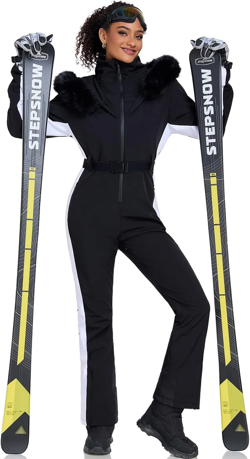 YEEFINE Women's Ski Suit One Piece Jumpsuits Snowsuits Waterproof Snowboard Suit Winter Outdoor Ski Jacket and Pants