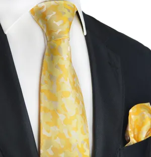 Yellow Camouflage Silk Tie and Pocket Square
