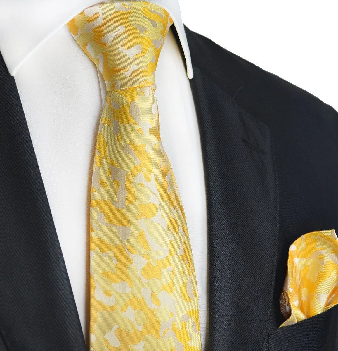 Yellow Camouflage Silk Tie and Pocket Square