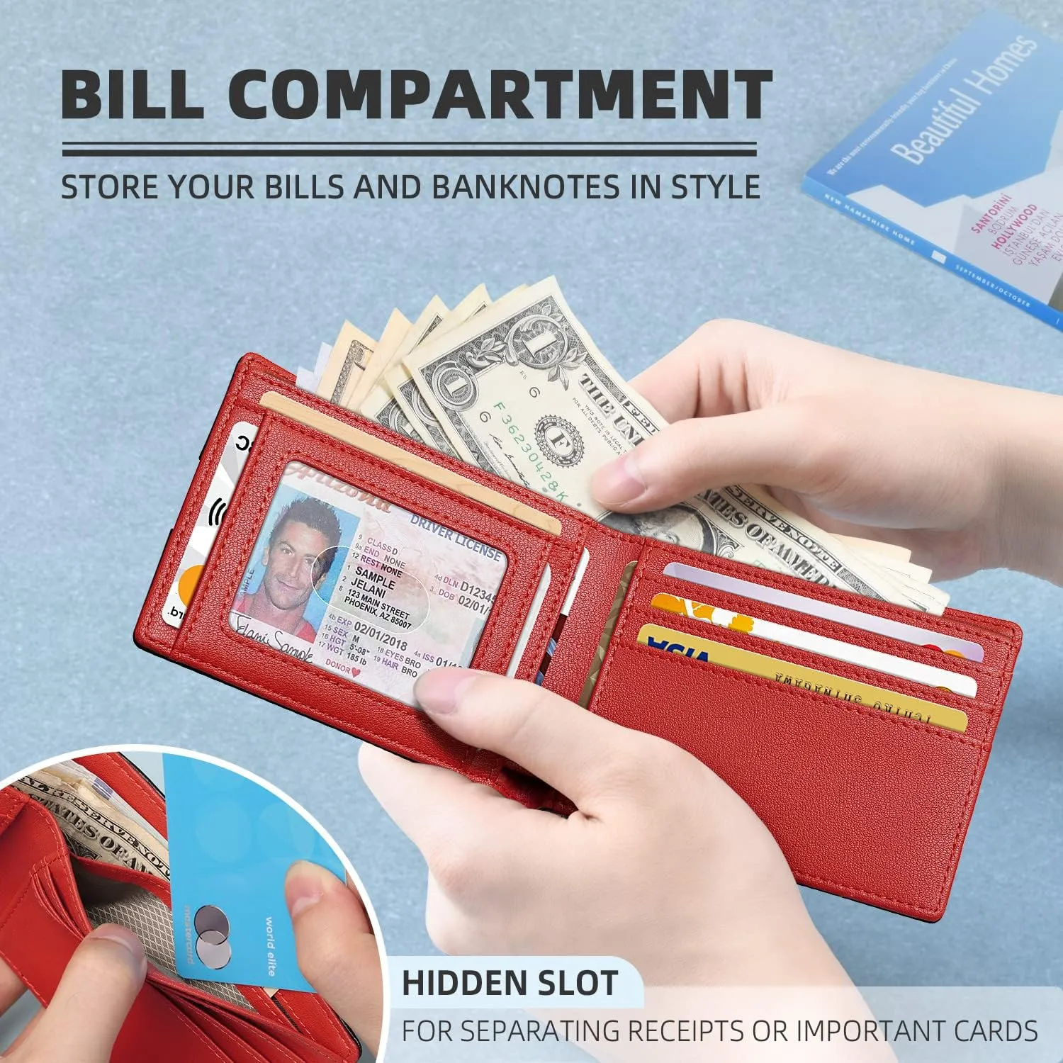 Zitahli Mens-Wallet-Slim-Leather-RFID Blocking Wallet for Men Minimalist Bifold Credit Card Holder with Gift Box