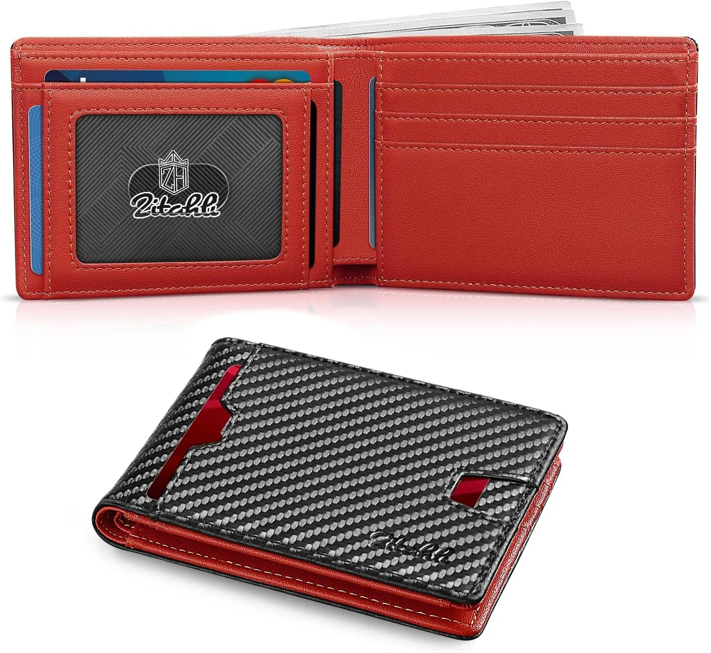 Zitahli Mens-Wallet-Slim-Leather-RFID Blocking Wallet for Men Minimalist Bifold Credit Card Holder with Gift Box